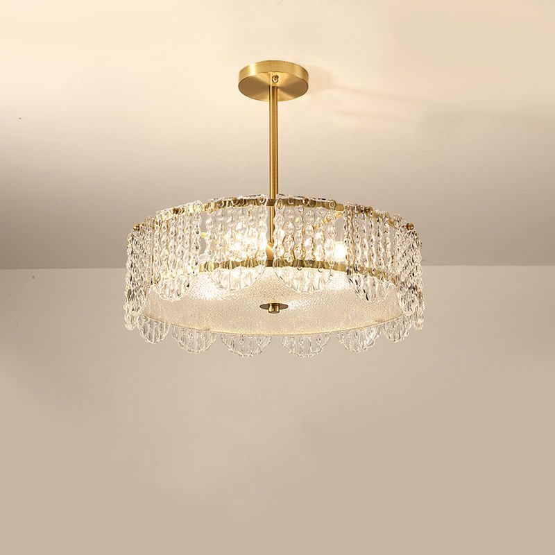 Drum Embossed Clear Crystal Chandelier Contemporary 4 Heads Bedroom Hanging Lamp Kit