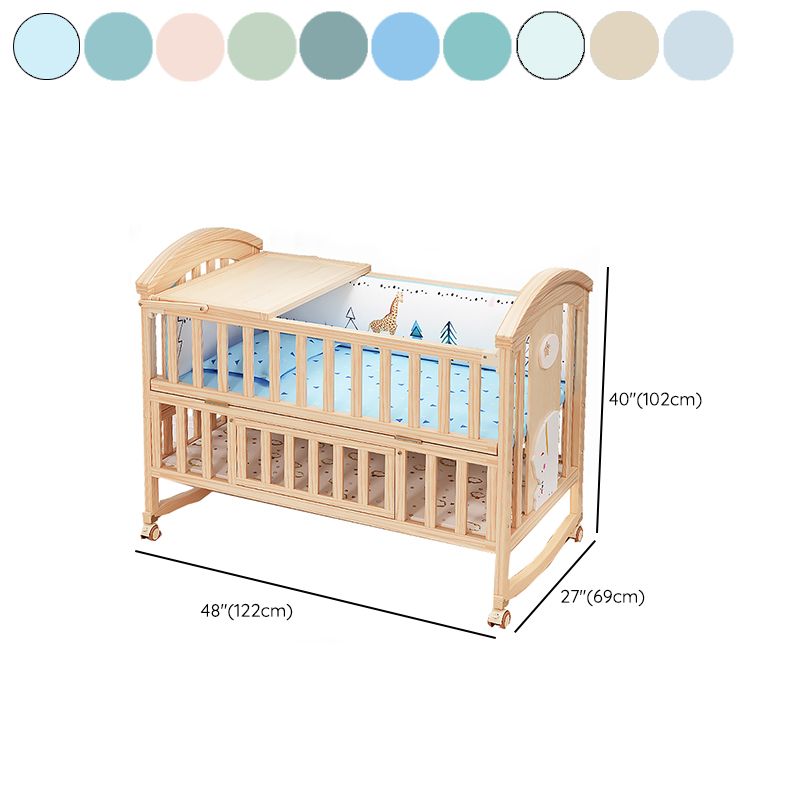 Farmhouse Arched Nursery Crib Under Crib Storage Baby Crib with Wheels