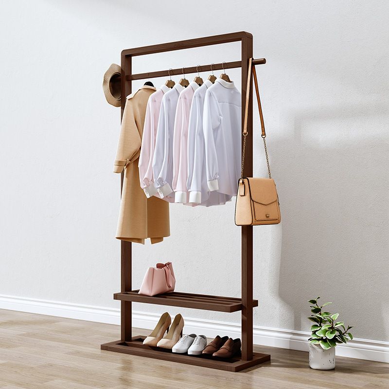 Modern Style Coat Rack Solid Bamboo Free Standing Double Layer Shelves Coat Rack