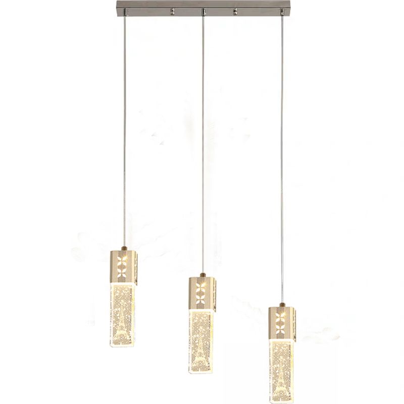 Linear Hanging Light Fixtures Modern 3-Light Clear Suspension Lamp with Crystal Shade