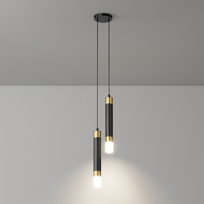 Cylinder Shape Metal Pendant Fixtures Modern Style Hanging Light Fixtures in Black