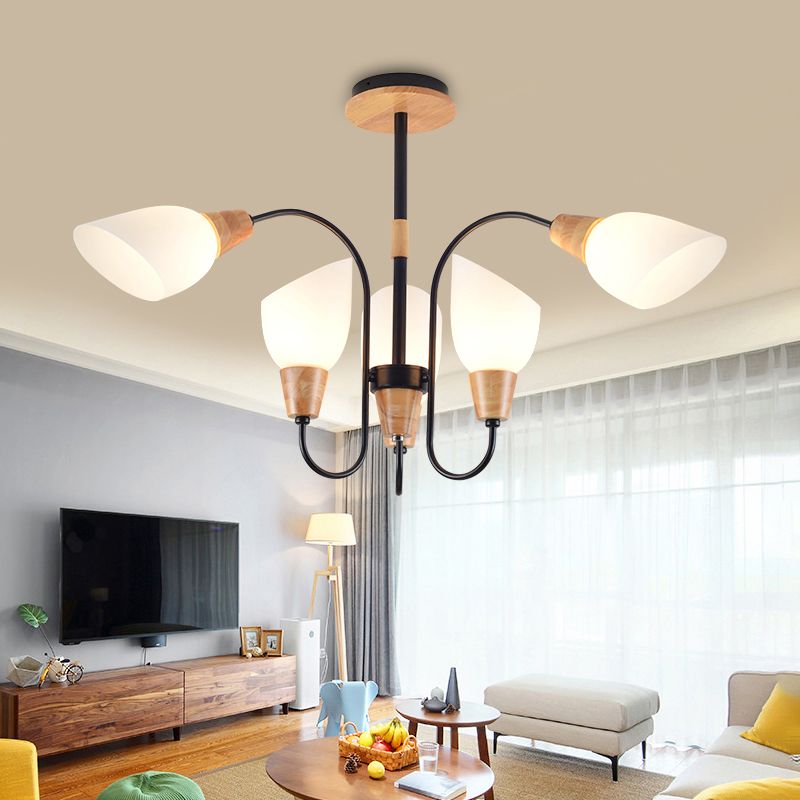 Modern White Suspension Light Bud Shape Frosted Glass Chandelier for Living Room Kitchen