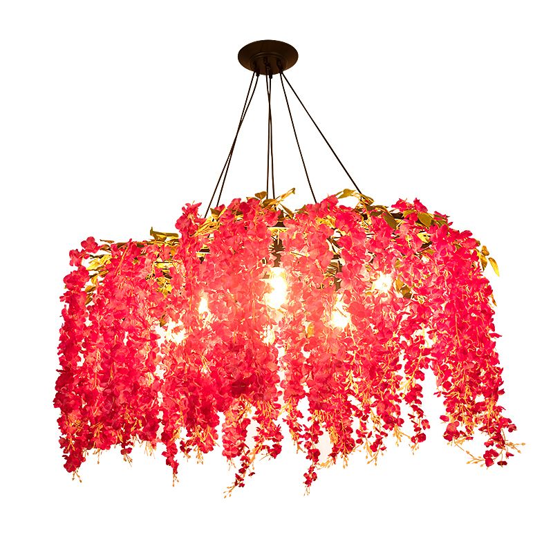 Artificial Flower Chandelier Lighting Art Deco Metal Hanging Ceiling Light for Dining Room