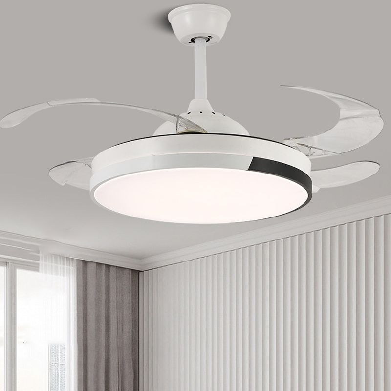 LED Contemporary Fan Ceiling Fixture Metal and Acrylic Ceiling Fan in White