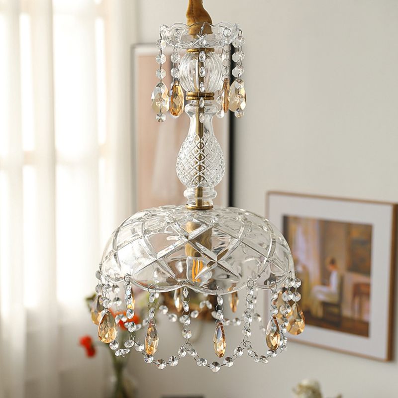 Style moderne Unique Shade Hanging Glass Light 1 Light Sanging Lamping avec Crystal