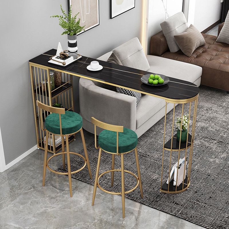 Glam Style Bar Table Stone Pub Table with Iron Shelf for Dining Room, Only Table