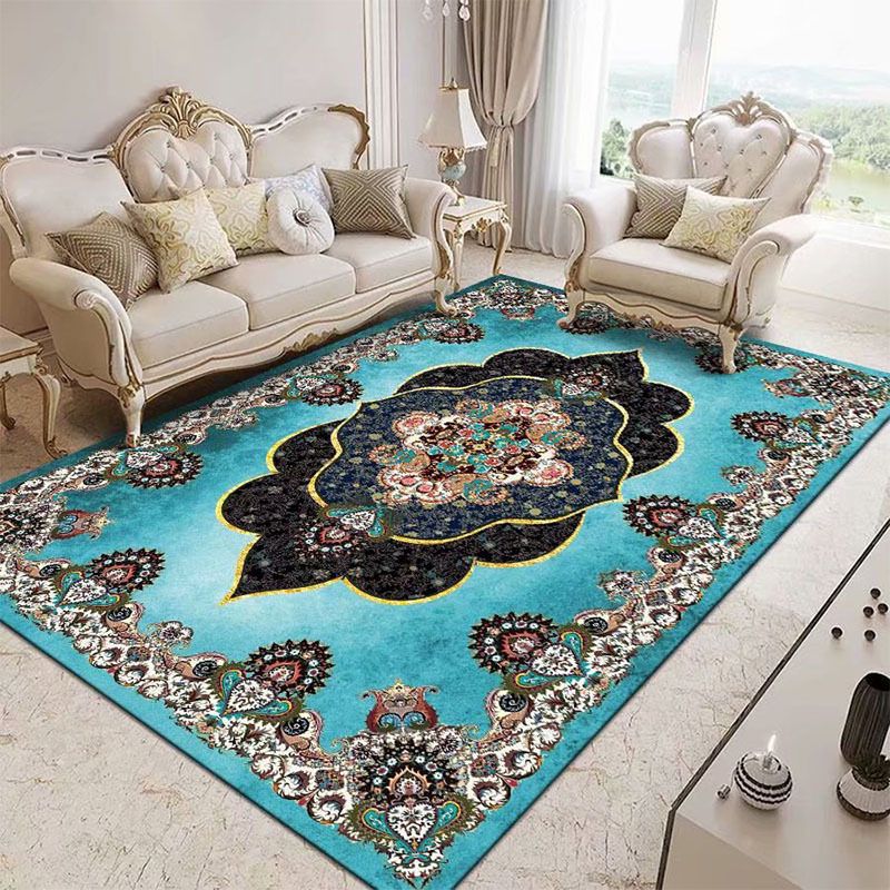 Antique Medallion Print Rug Polyester Area Carpet Stain Resistant Indoor Rug for Living Room