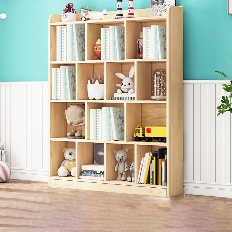 Contemporary Closed Back Book Shelf Wood Cubby Storage Bookcase in Pine