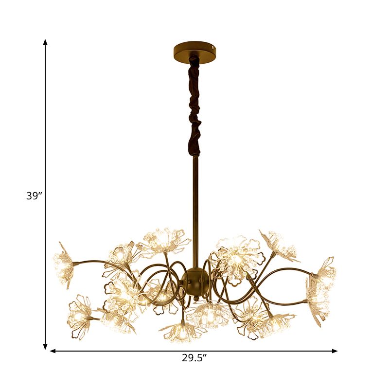 Bronze 16 Bulbs Chandelier Lighting Contemporary Metal Floral Pendant Light Kit with Crystal Beads