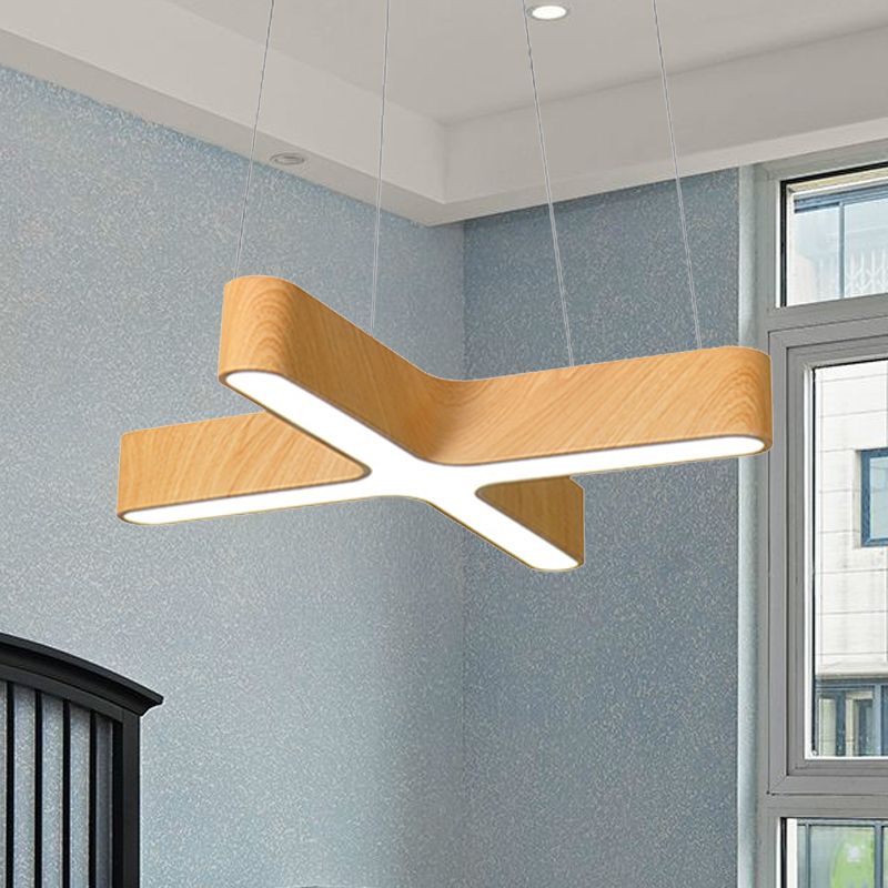 Cross Wood Hanging Lamp Modern Led 23.5"/35.5" Wide Beige Ceiling Pendant Light Fixture with Opaline Diffuser