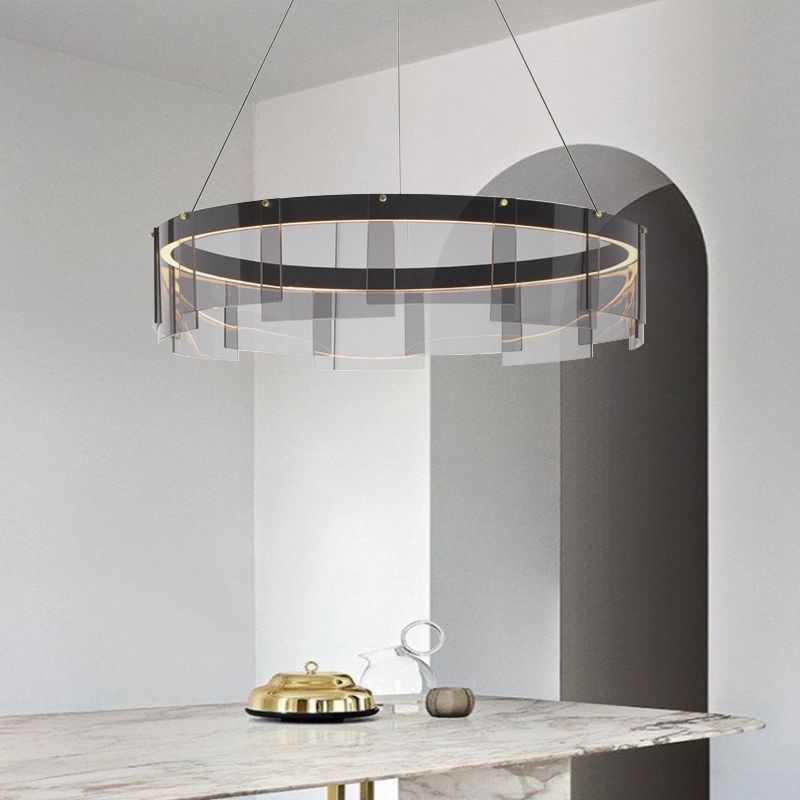 Modern Style Round Shade Hanging Light Glass Metal Pendant Light for Living Room