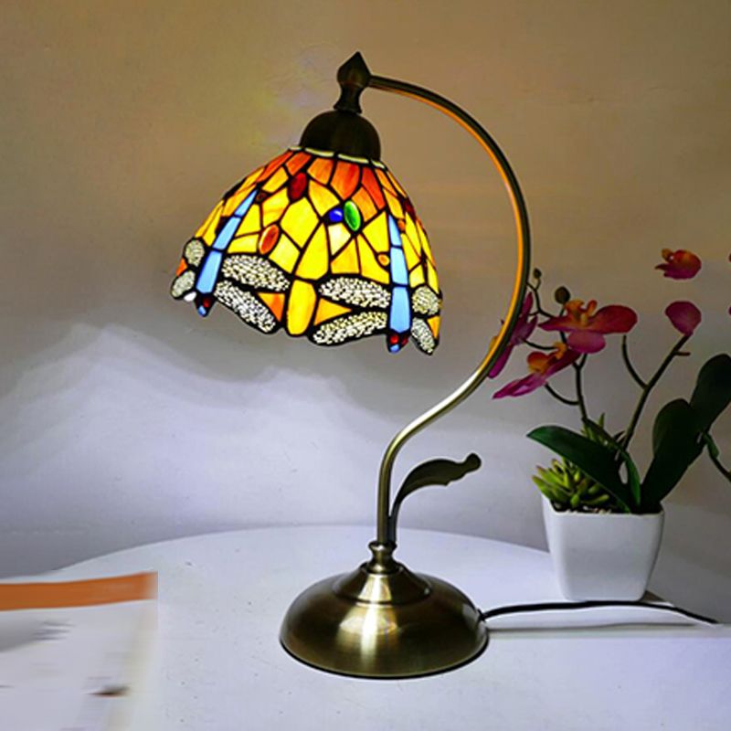 Tiffany Style Table Lamp 1-Light Desk Light with Glass Shade for Bedroom