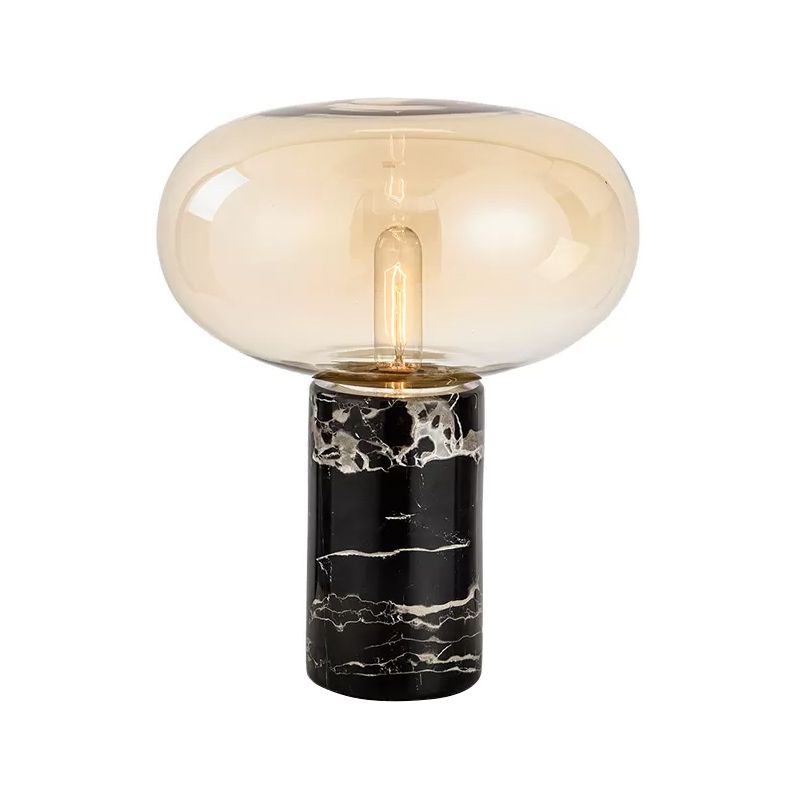 Ellipse Smoke Grey/Amber Glass Table Lamp Post-Modern 1-Light Black Nightstand Light with Cylindrical Marble Base