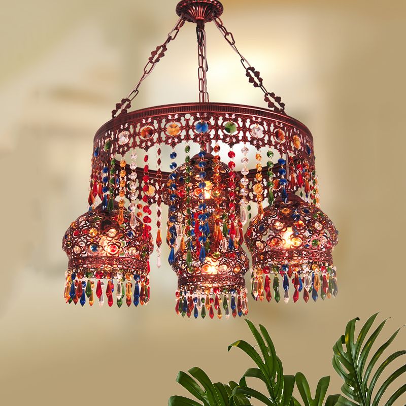 Cuivre circulaire lustre pendentif léger bohème métal 4 têtes de salle à manger lampe suspendue plafond