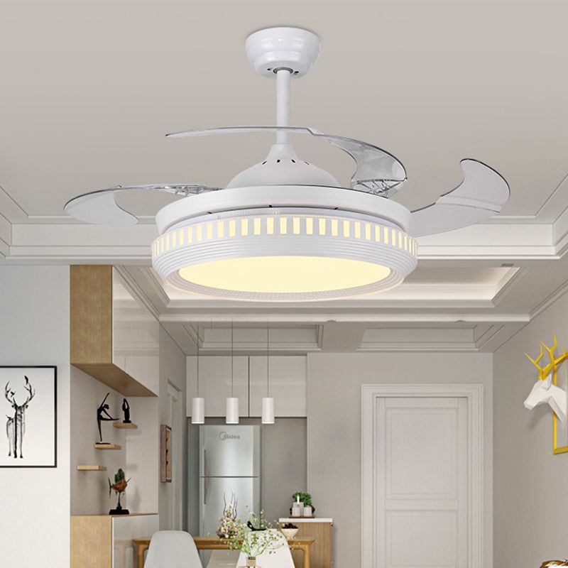 Metal Gold/White Semi Flush Circle LED 42" Wide Contemporary 4 Blades Hanging Fan Lighting, Remote Control/Frequency Conversion and Remote Control