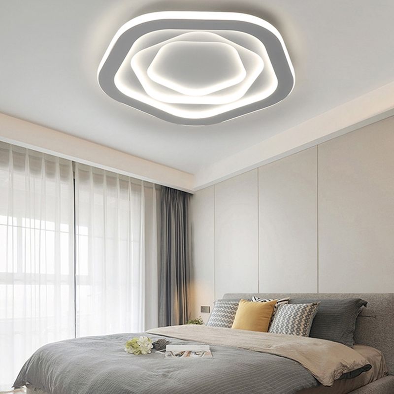 Modern LED Ceiling Flush Mount Matte White Iron and Acrylic Geometric Flush