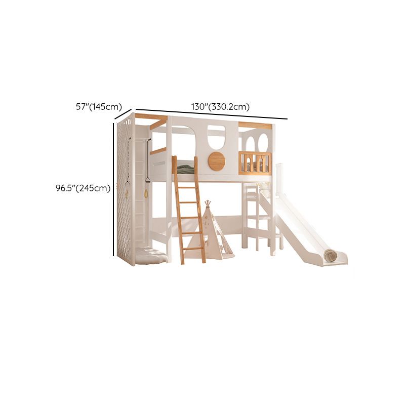 Contemporary White Solid Wood Loft Bed with Built-In Ladder/Stairway