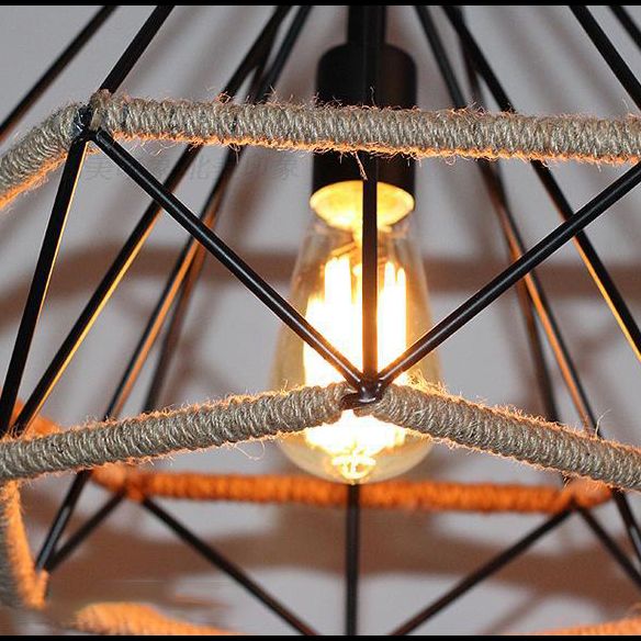 Rope Diamond Pendant Light Fixture Industrial Restaurant Pendant Light Kit in Beige