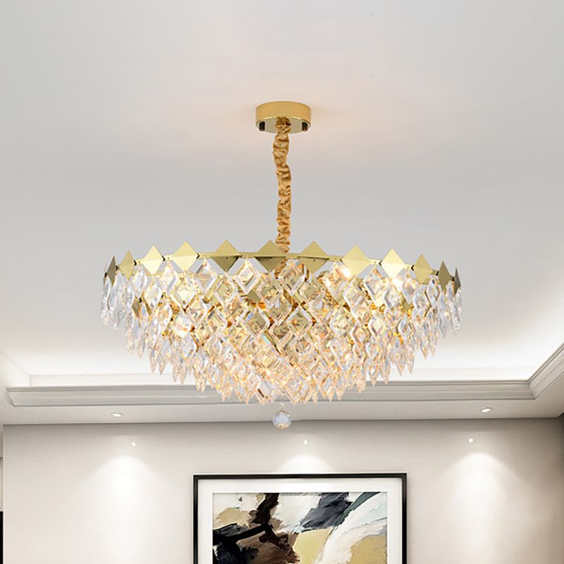 Crystal Bowl Ceiling Light Fixture Postmodern 6 Lights Gold Chandelier Light for Living Room