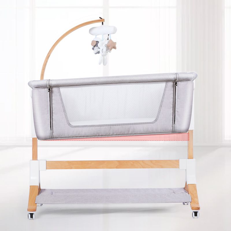 Gliding Square Crib Cradle Solid Wood Cradle with Canopy and Stand