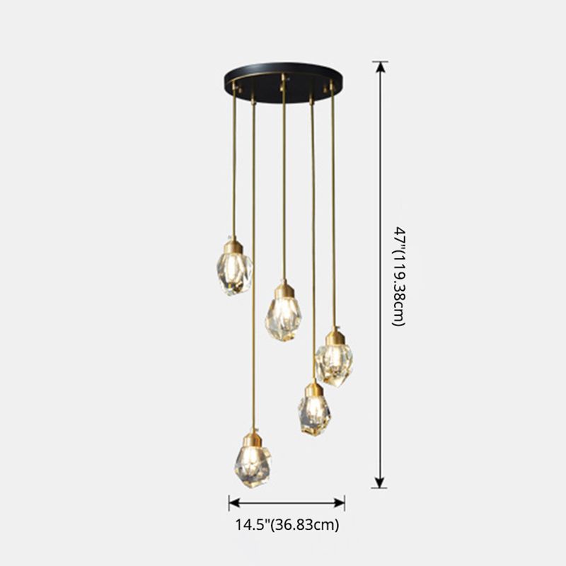 Lampe suspendue à suspension minimaliste Black-Gold en forme de gemme avec une nuance de cristal pour le restaurant