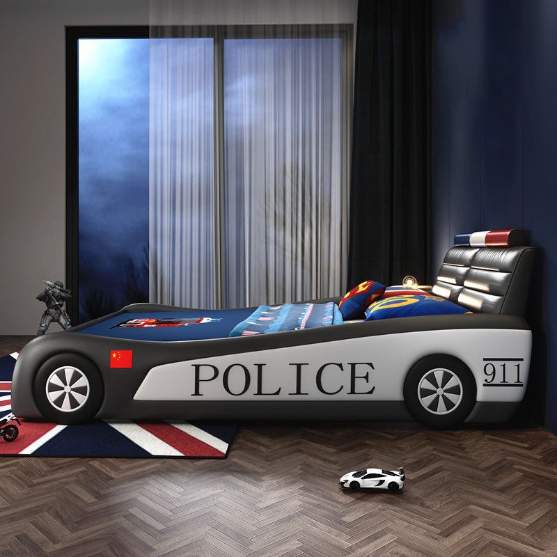 Contemporary Black Car Theme Standard Bed with Headboard Kids Bed