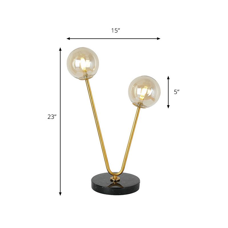 Ball Shade Table Lamp Post Modern Glass 2 Lights Gold Table Light with Marble Base