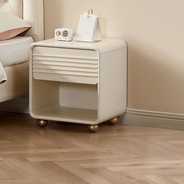 Rubber Wood Kids Bedside Table White Nursery Nightstand with Drawer