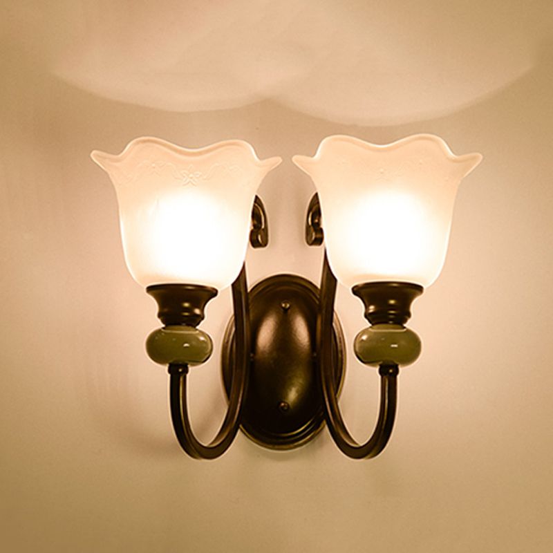 American Style Black Sconce Light Fixtures Glass Shade Wall Light Sconces