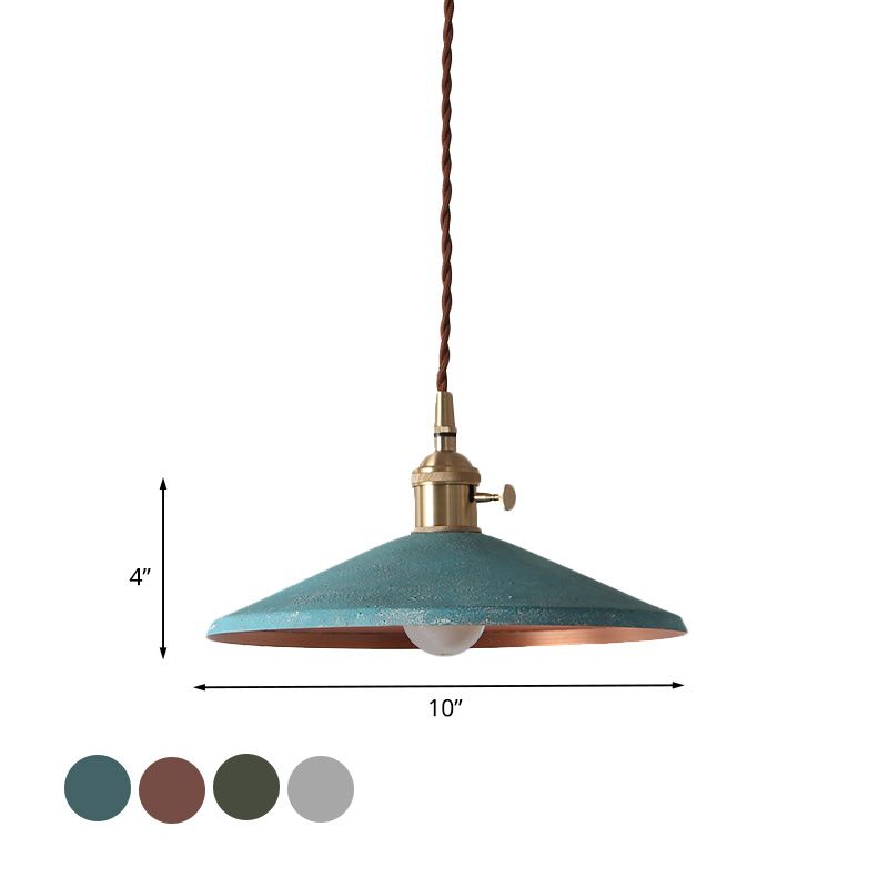 Saucer Shade Iron Hanging Light Rustic 1-Light Dining Room Pendant Lamp in Blue/Red/Silver with Stranded Wire Cord