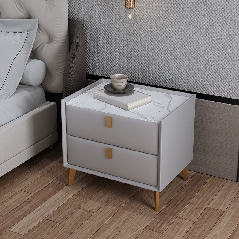 Contemporary Bedside Cabinet Stone Accent Table Nightstand with 2 Drawers