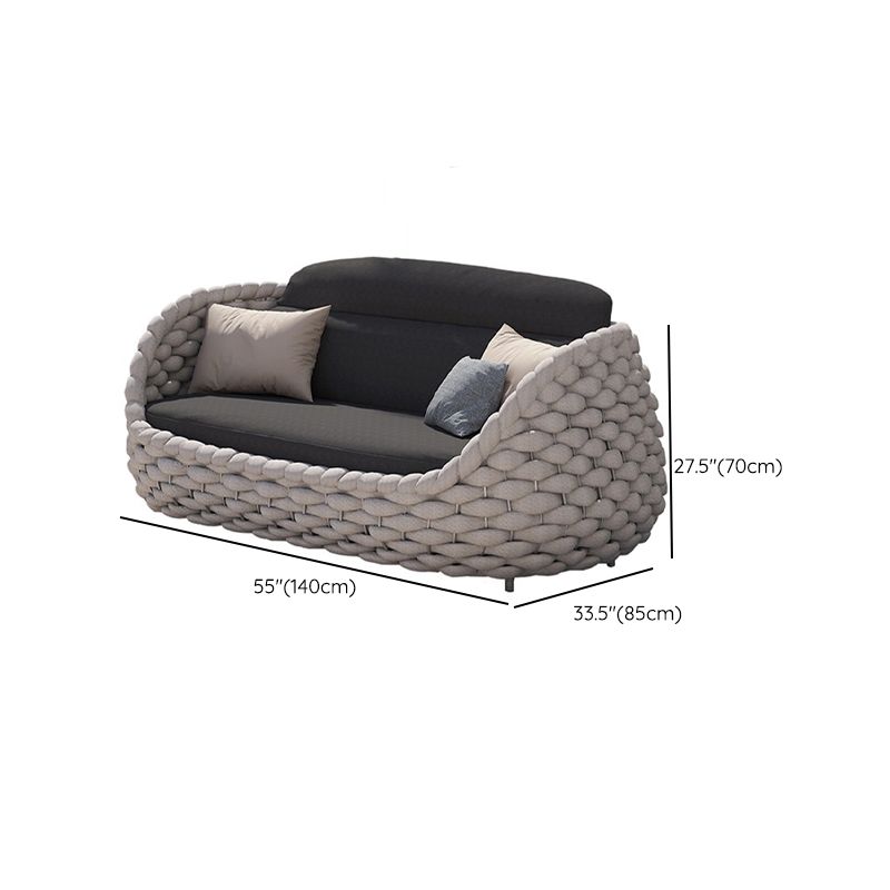 Tropical Grey Symmetrical Outdoor Patio Sofa with Black Cushion