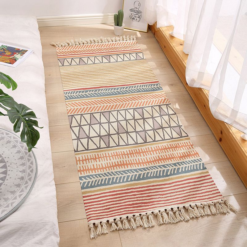 Orange Casual Rug Polyester Tassel Rug Stain Resistant Rug for Bedroom