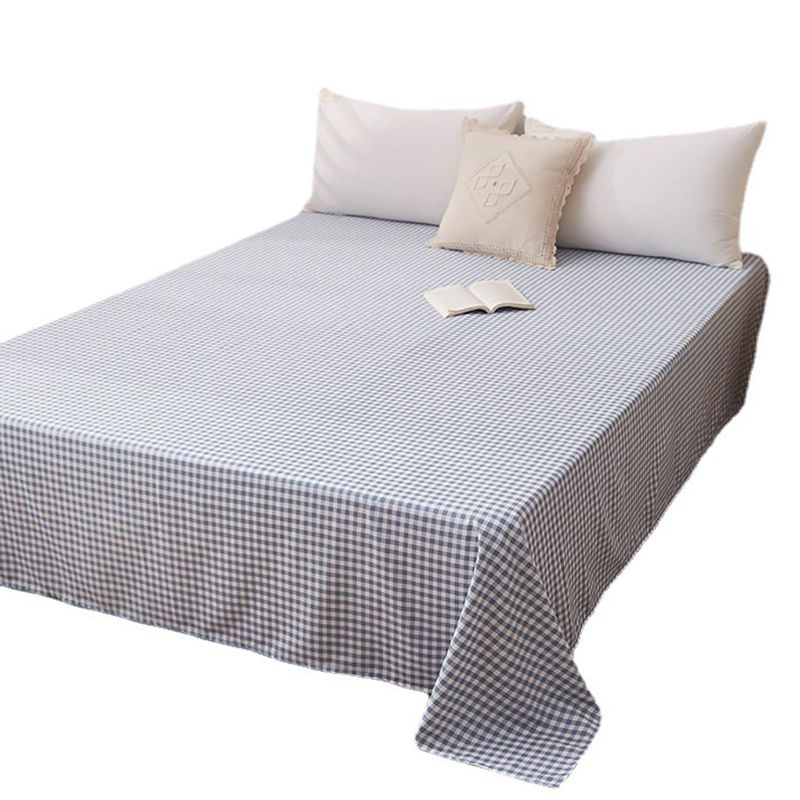 Cotton Bed Sheet Check Pattern Fade Resistant Sheet Set in Blue