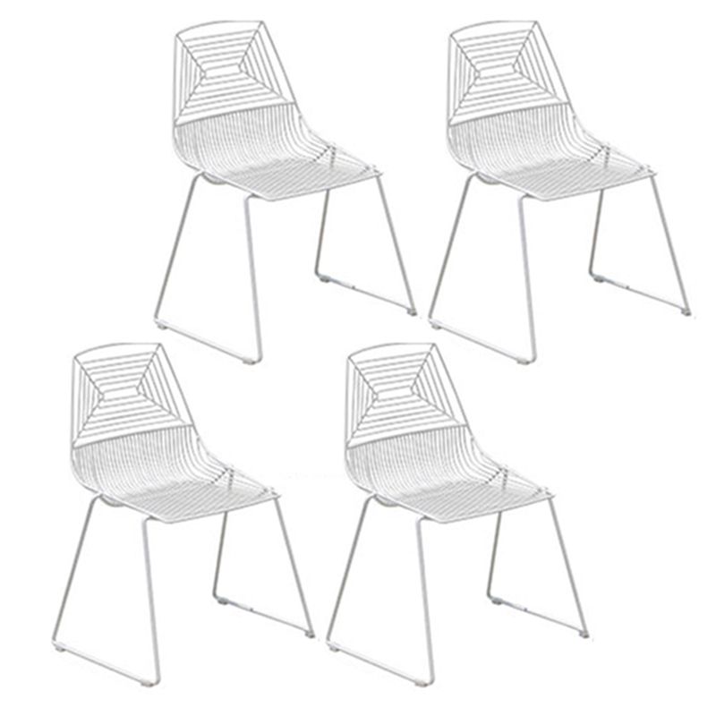 Modern Armless Stacking Side Chair White Iron Dining Side Chair