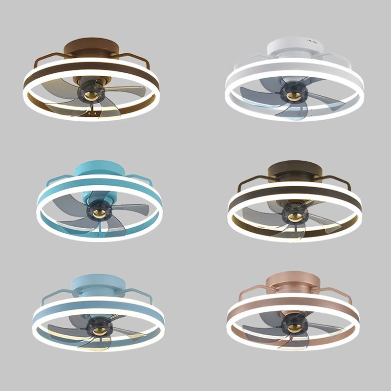 Metal Round Shape Ceiling Fans Light Modern 1-Light Flush Mount Ceiling Fan Light