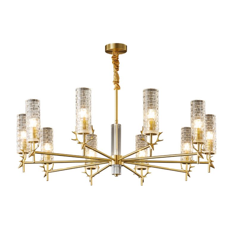 Gold Radial Pendant Light Mid-Century Cylindrical Clear Glass Suspension Light for Living Room