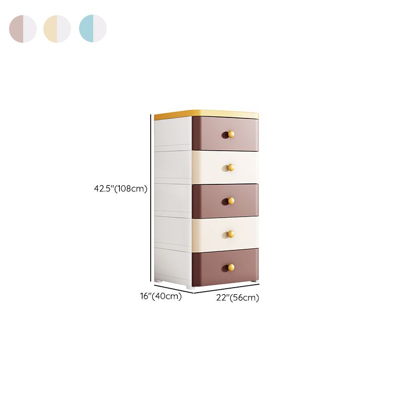 Contemporary Vertical Nursery Dresser Plastic Kids Nightstand with Drawers for Bathroom