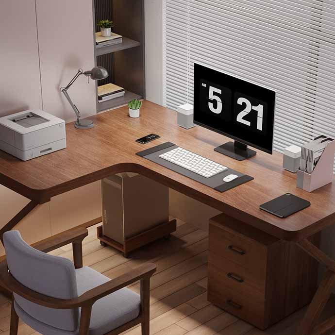 29.25-inch H Modern Writing Desk L-Shape Solid Wood Office Desk