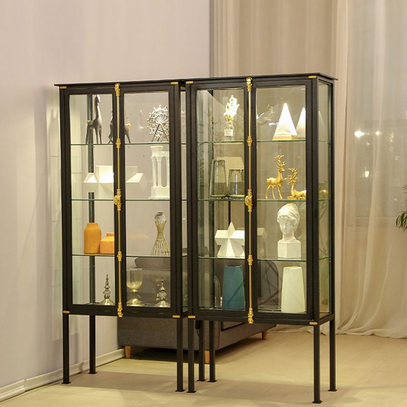 Contemporary Metal Curio Cabinet Glass Doors Hutch Cabinet with Lighting