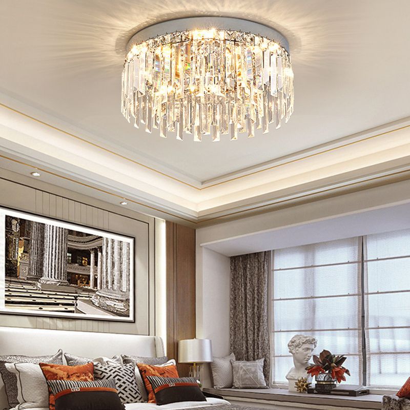 Modern Flush Mount Lamp Circle Ceiling Lighting with Crystal for Bedroom