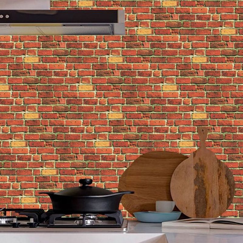 PVC Self Sticking Wallpapers Industrial Faux Brick Wall Art in Red Brown, 22' L x 7.5" W