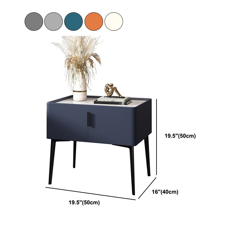 Glam Stone Top Night Table with 4 Legs 20" Tall 1-Drawer Nightstand