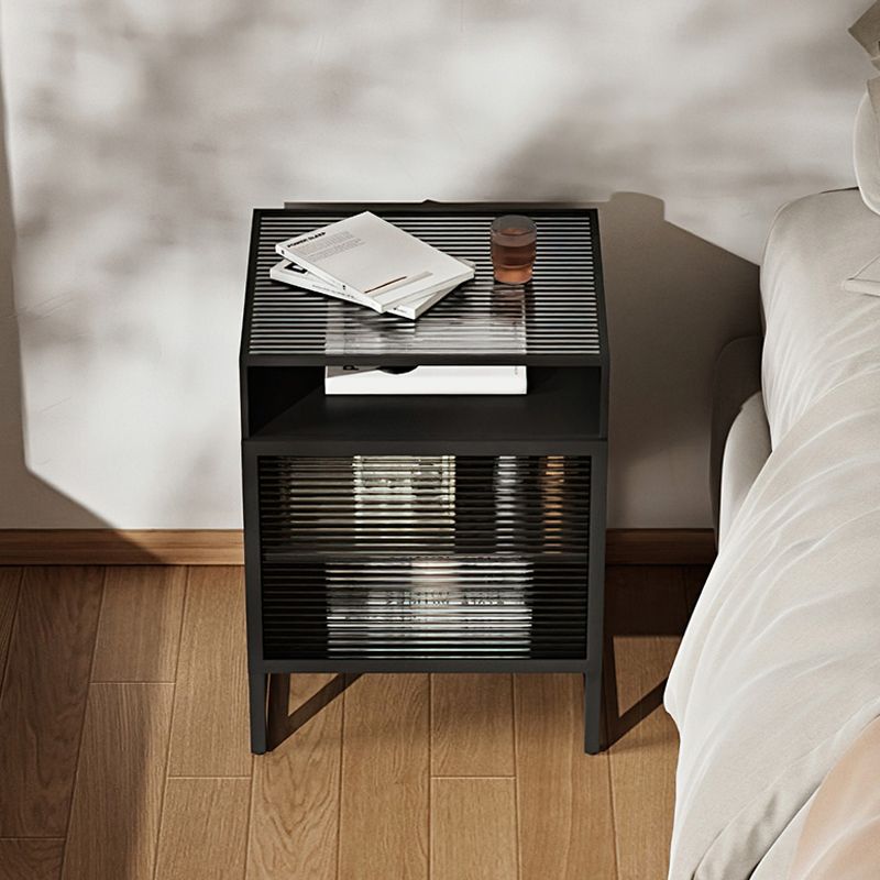 Modern Metal Night Table Cabinets Glass Top Bed Nightstand for Bedroom