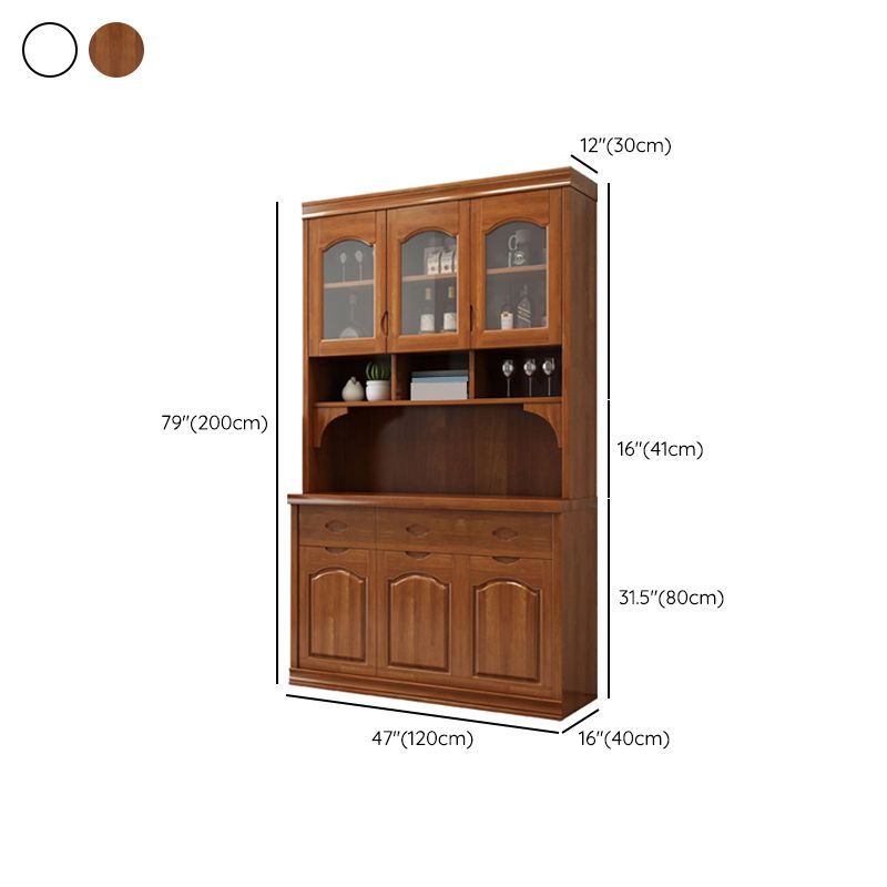 Modern Rubberwood Dining Hutch Glass Doors Hutch Buffet with Drawers for Living Room