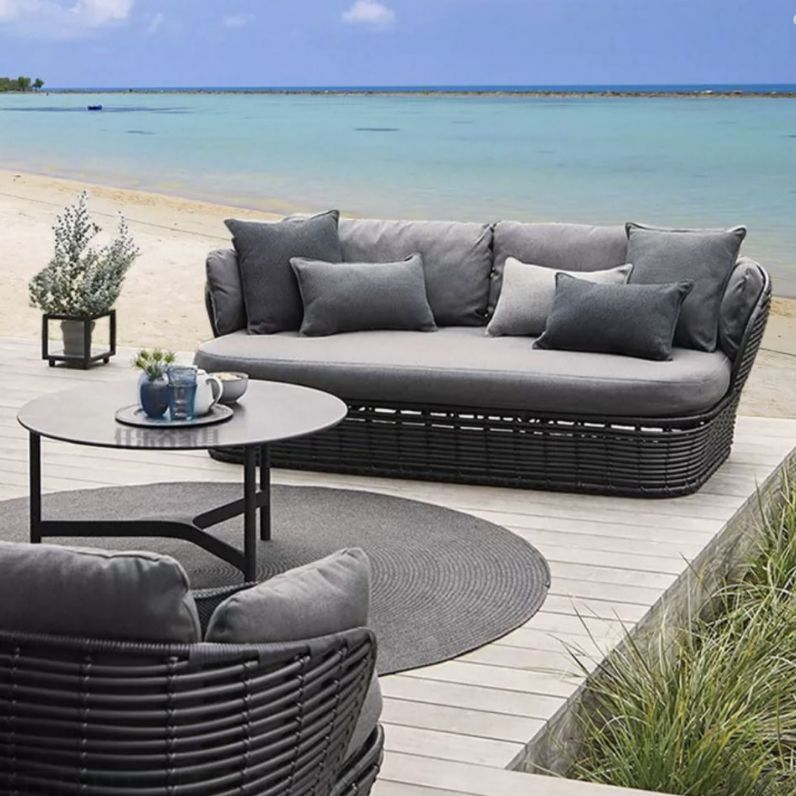 Modern & Contemporary Outdoor Loveseat Wicker/Rattan Fabric With Cushions