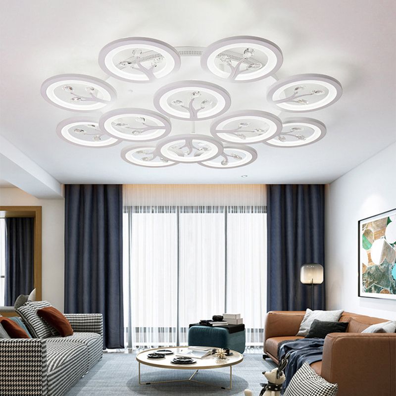 Crystal Tree Shaped Ceiling Lamp Minimalist White LED Semi Flush Light for Living Room