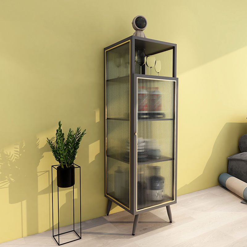 Contemporary Curio Cabinet Metal Glass Doors Hutch Buffet for Dining Room