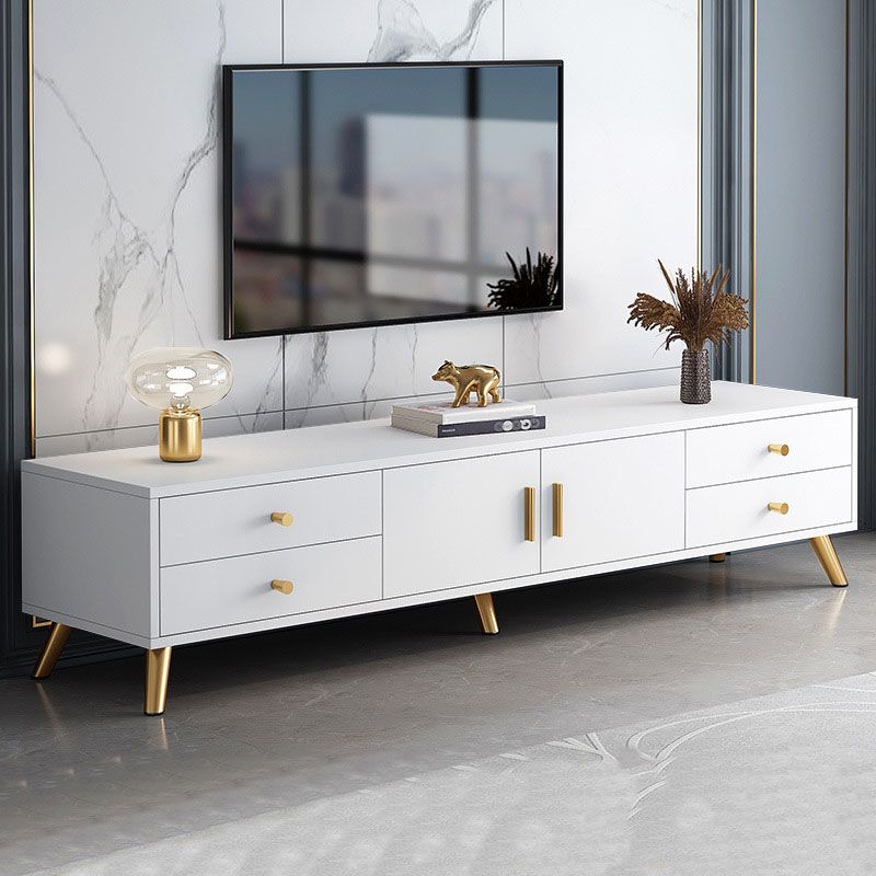 Glam Style Wooden TV Stand Closed Storage TV Console with Drawers and Doors