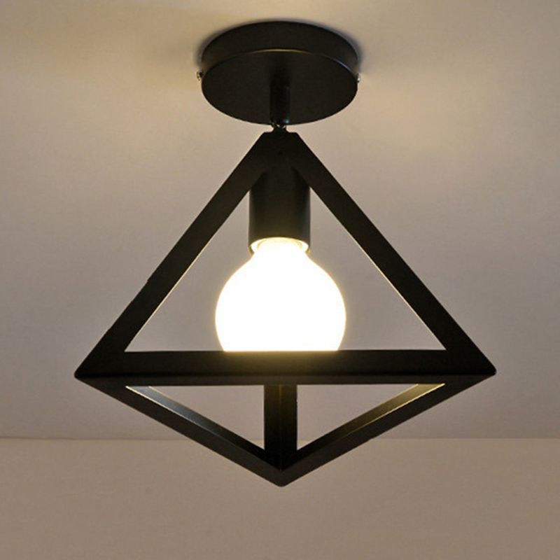 Retro Industrial Style Ceiling Light Lighting Fixture with Wrought Iron Metal Frame in Black